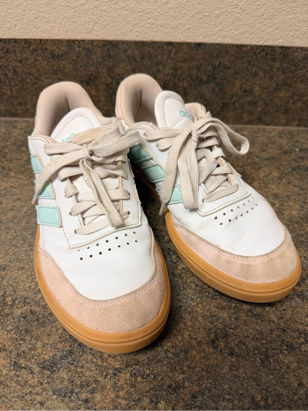 Adidas Courtblock Low-Top Sneakers in White, Mint & Gum